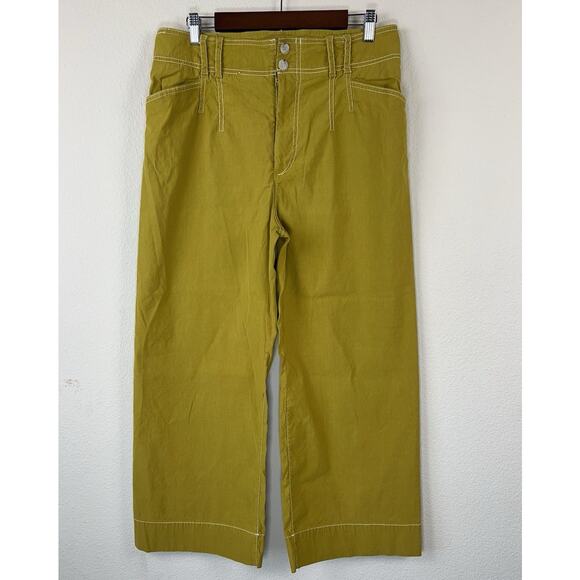 Anthropologie Maeve 32 Mustard Golden Yellow Wide Leg Crop Pants High Rise - Picture 7 of 9